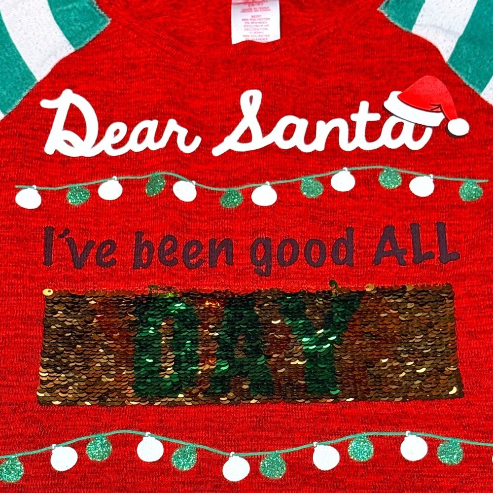 Holiday Time - Girls - Dear Santa - Long Sleeve Sequin Shirt - Size XS